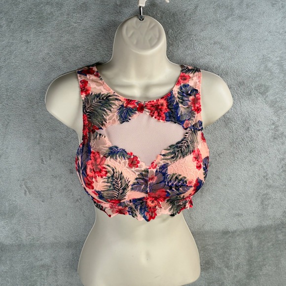 PINK Victoria's Secret Small High Neck Lace Bralette Floral Tropical Print - Picture 1 of 7